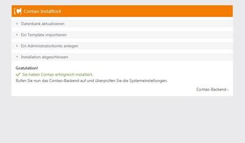 Contao Installtool Aktualisierung erfolgreich